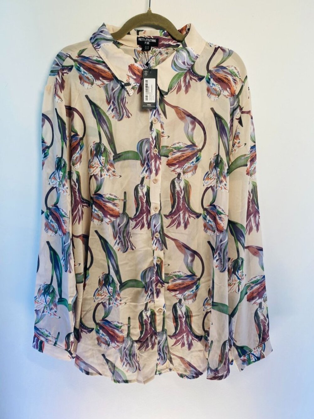 Pretty Little Thing Plus Size 18 Floral Oversized Button-Down Shirt Multicolor